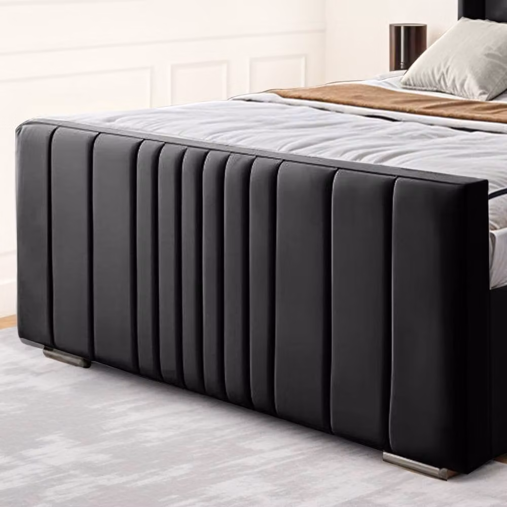 Fimous Balmoral Wingback Ottoman Gas Lift Upholstered Bed with 48 inch Headboard in Black, Size: Small Double – 3