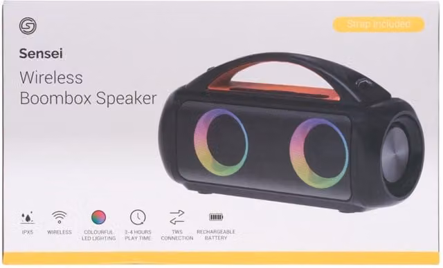 Sensei Wireless Boombox LED Speaker - Black