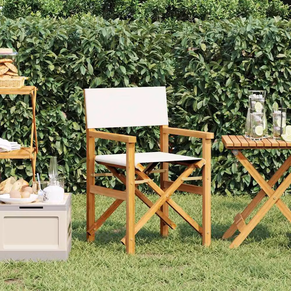 Berkfield Home Folding Director's Chair in Cream Teak Wood – 2