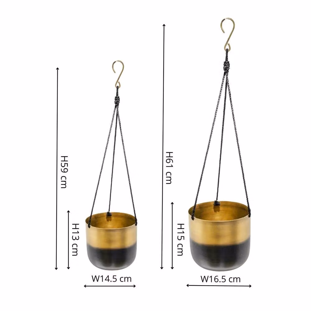 Ivyline Oscar Metal Hanging Planter Set of 2 in Gold, Silver and Black – 2