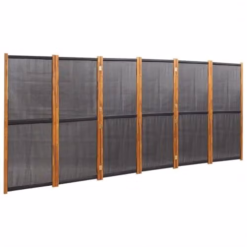 vidaXL 6-Panel Acacia Wood Room Divider, Black, H 180 cm x W 420 cm