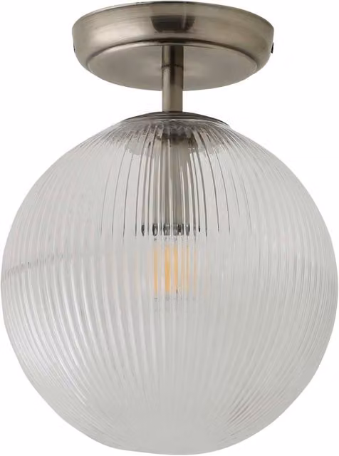 ValueLights Kempton Ribbed Glass Globe Flush Ceiling Light with Bulb in Chrome or Brass