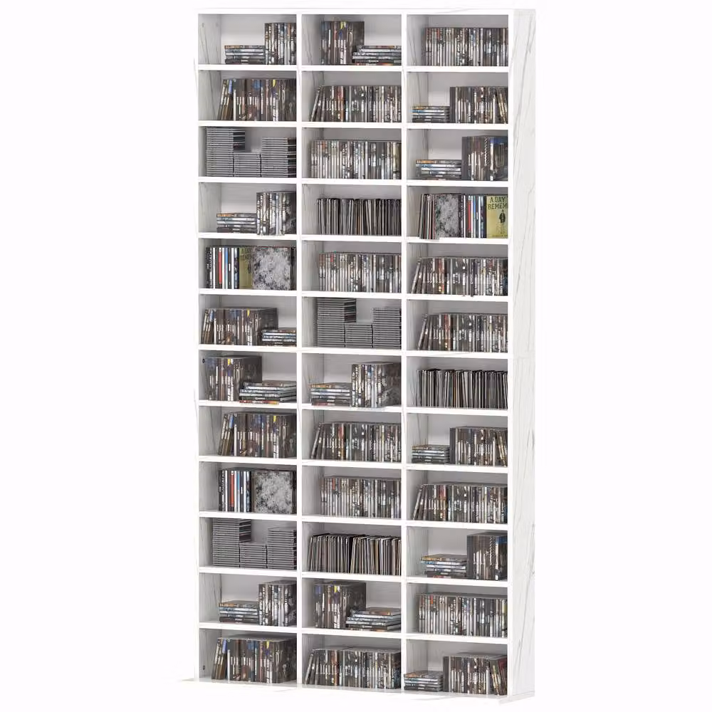 STILVORA Modern CD Storage Unit with Adjustable Shelves in Grey and White – 4