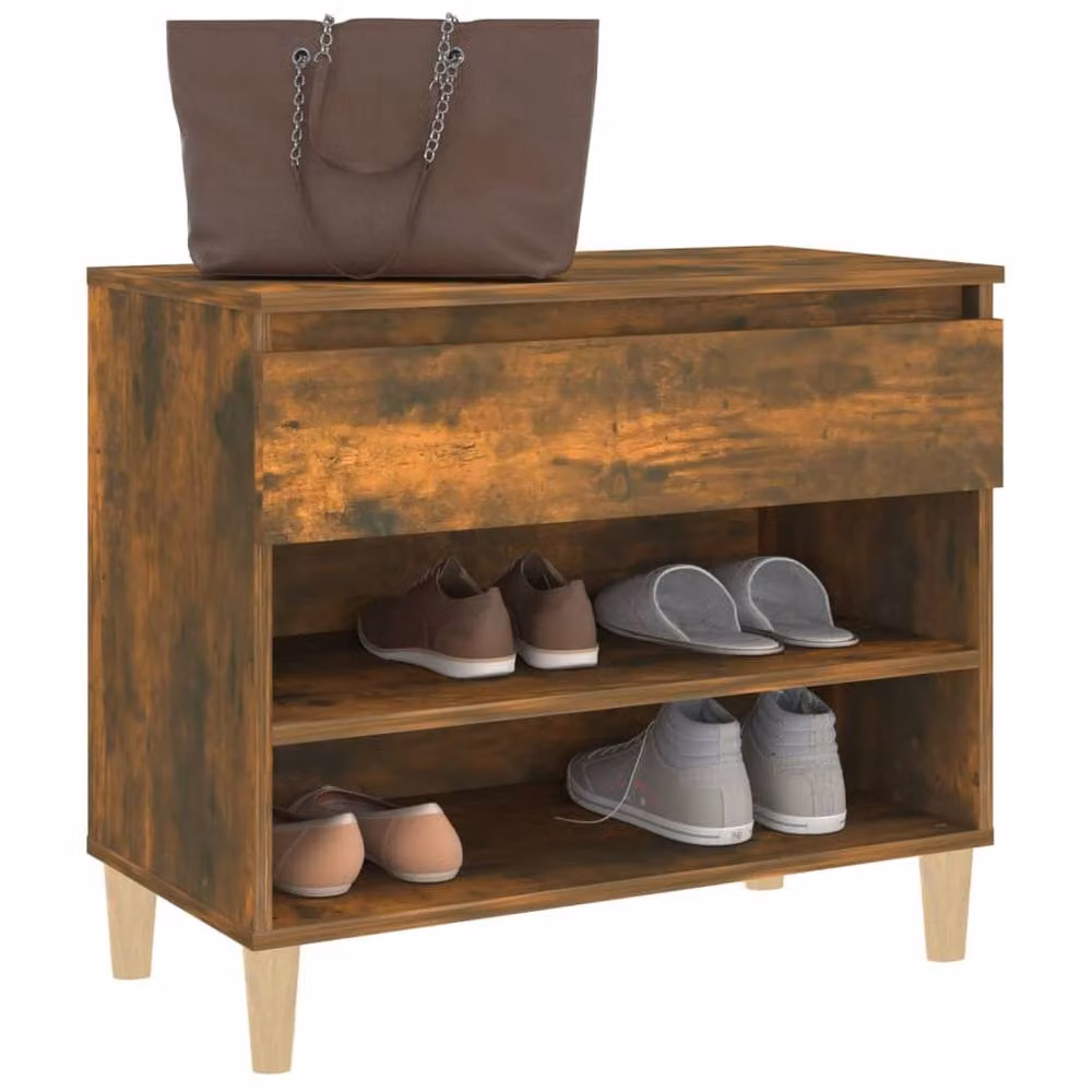 Berkfield Home Smoked Oak Shoe Cabinet in Brown, W/D/H: 70 x 36 x 60 cm – 3