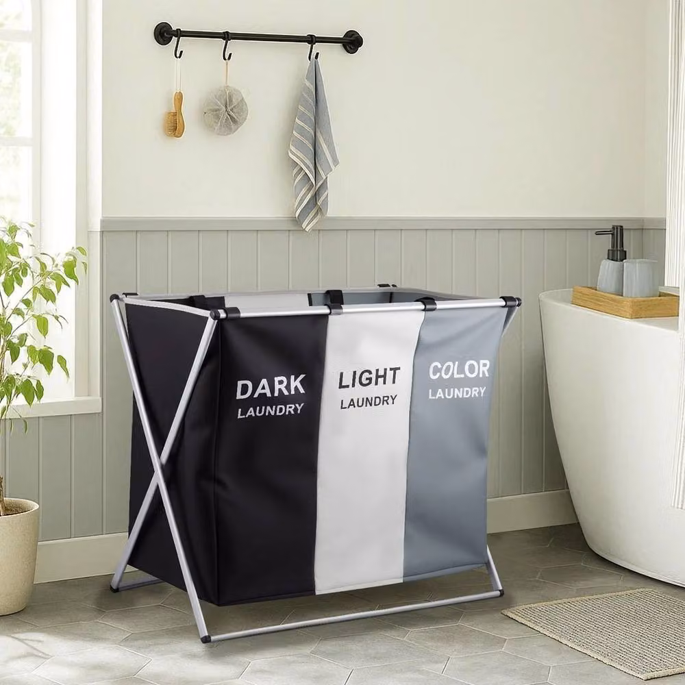 VOGREX Multicolour Collapsible 3 Compartment Large Laundry Basket Bag – 3
