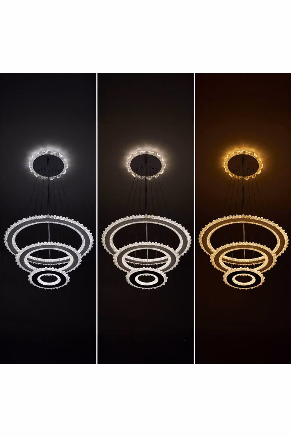 Living and Home Modern LED Ring Pendant Light Chandelier in Silver and Transparent Crystal – 2