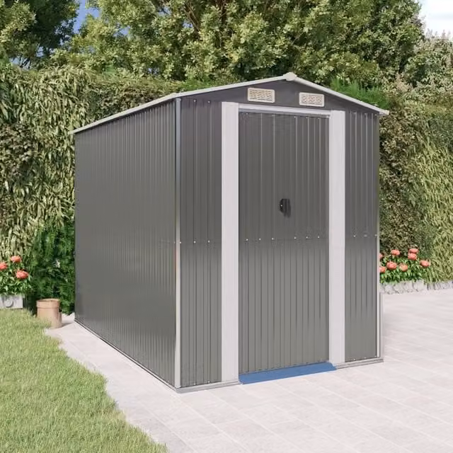 Berkfield Home Garden Shed in Light Grey, Galvanised Steel, W: 192 cm, D: 274 cm, H: 223 cm