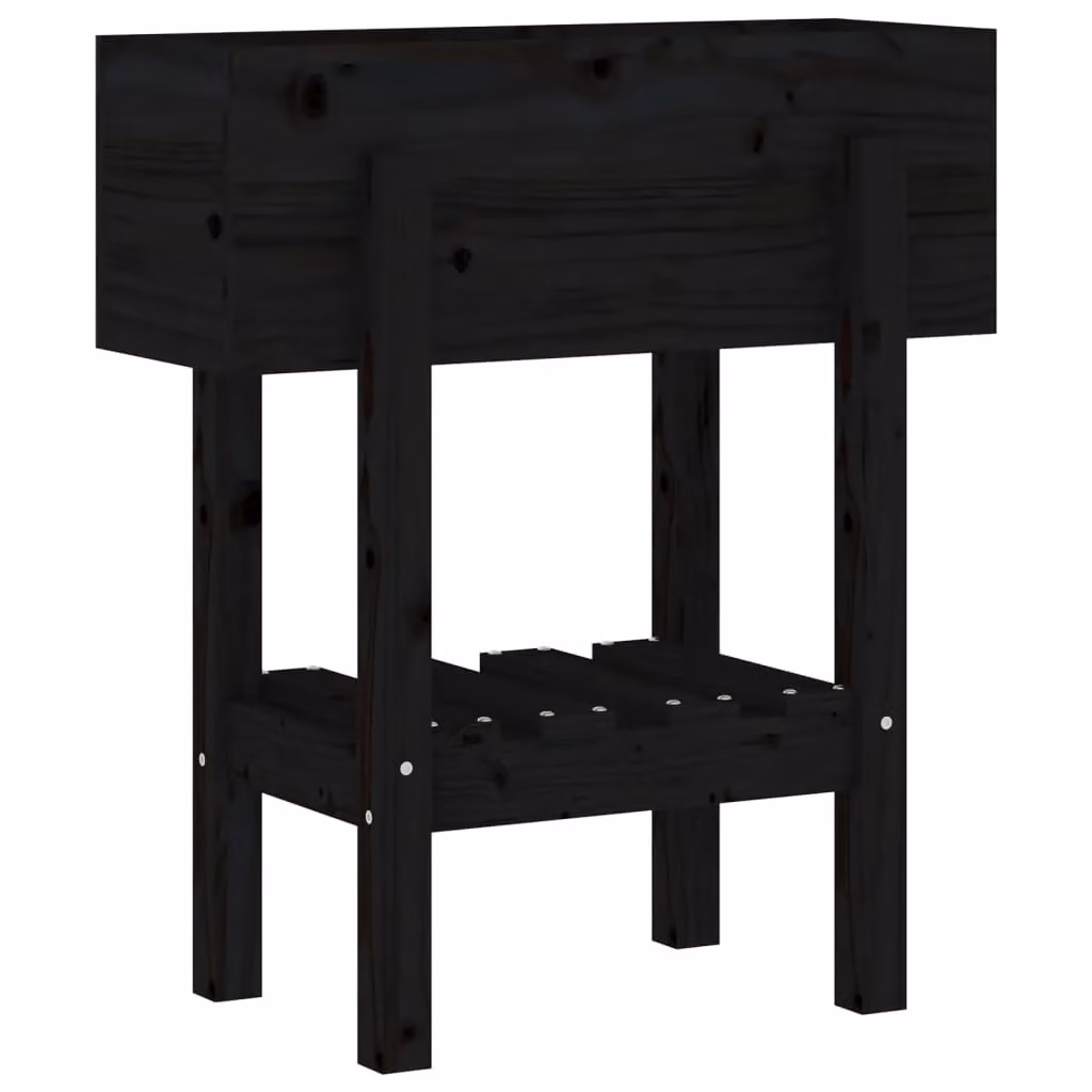 Berkfield Home Black Solid Wood Pine Garden Planter Tub W: 62 cm, D: 30 cm, H: 69 cm – 2