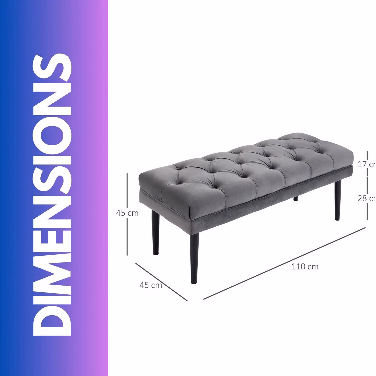 FURNOS Grey Tufted Velvet Bed End Accent Seat W/D/H: 120 x 45 x 45 cm – 3