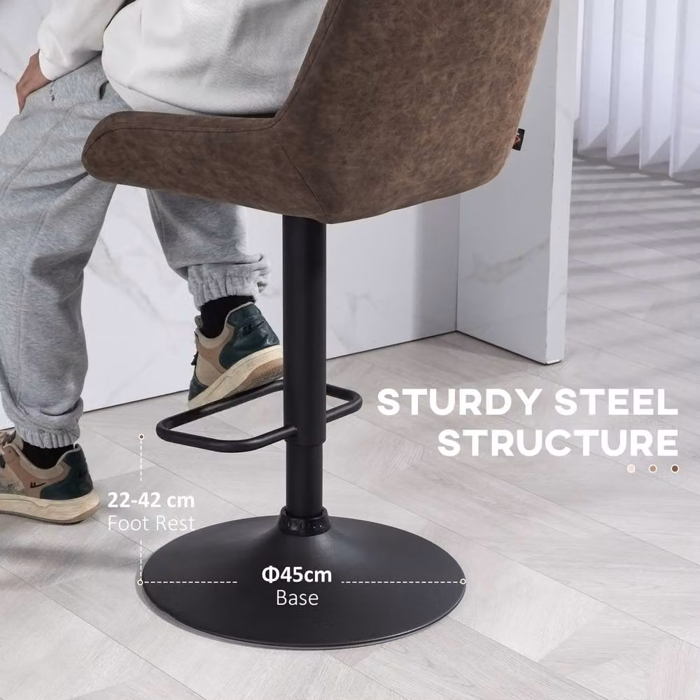 STILVORA Set of 2 Adjustable Height Swivel Bar Stools in Brown Synthetic Leather with Metal Frame – 8