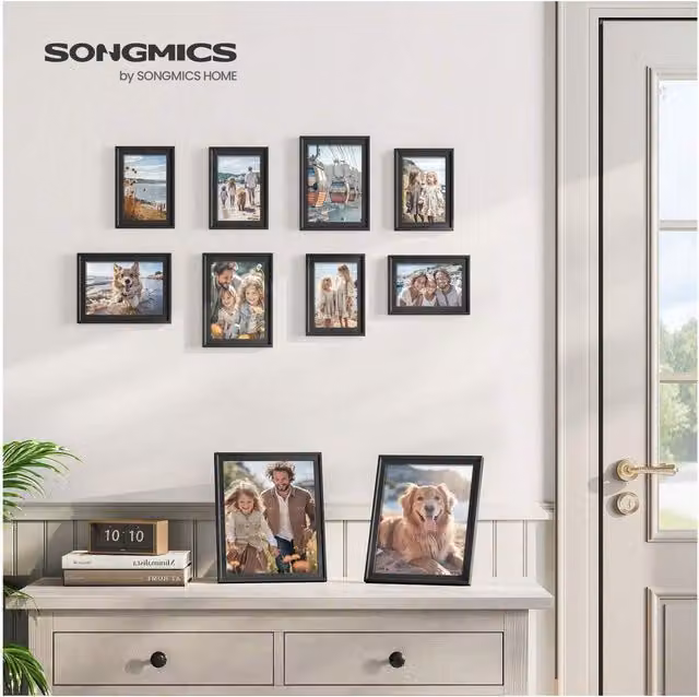 SONGMICS Pack of 10 Vintage Rectangular Single Photo Frames in Black with Wood and Glass