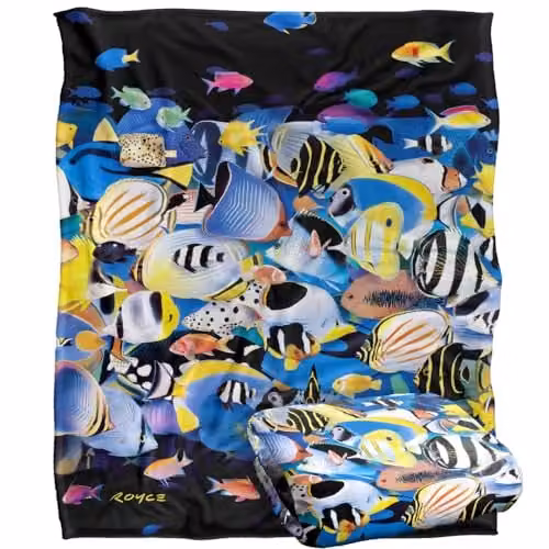 JQ Licensing Royce Mcclure Night Dive Tropical Fish Super Soft Fleece Throw Blanket, White, W/D/H: 152 x 127 cm