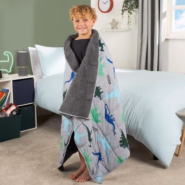 OHS Dino Weighted Blanket Throw for Children in Grey