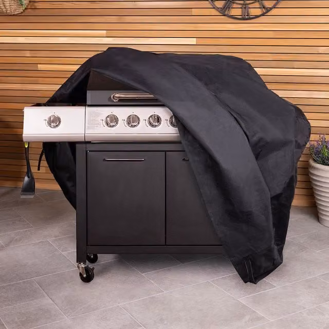Charles Bentley Universal Waterproof Premium Gas and Charcoal BBQ Cover in Black, W/D/H: 126 x 180 x 75 cm