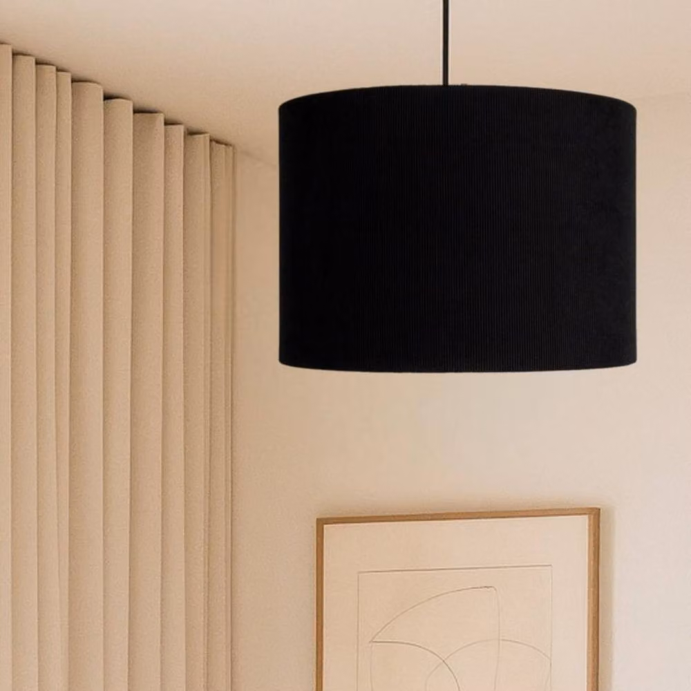 CGC Lighting Lola Black Corduroy Cylinder Lampshade, Diameter: 30 cm – 5