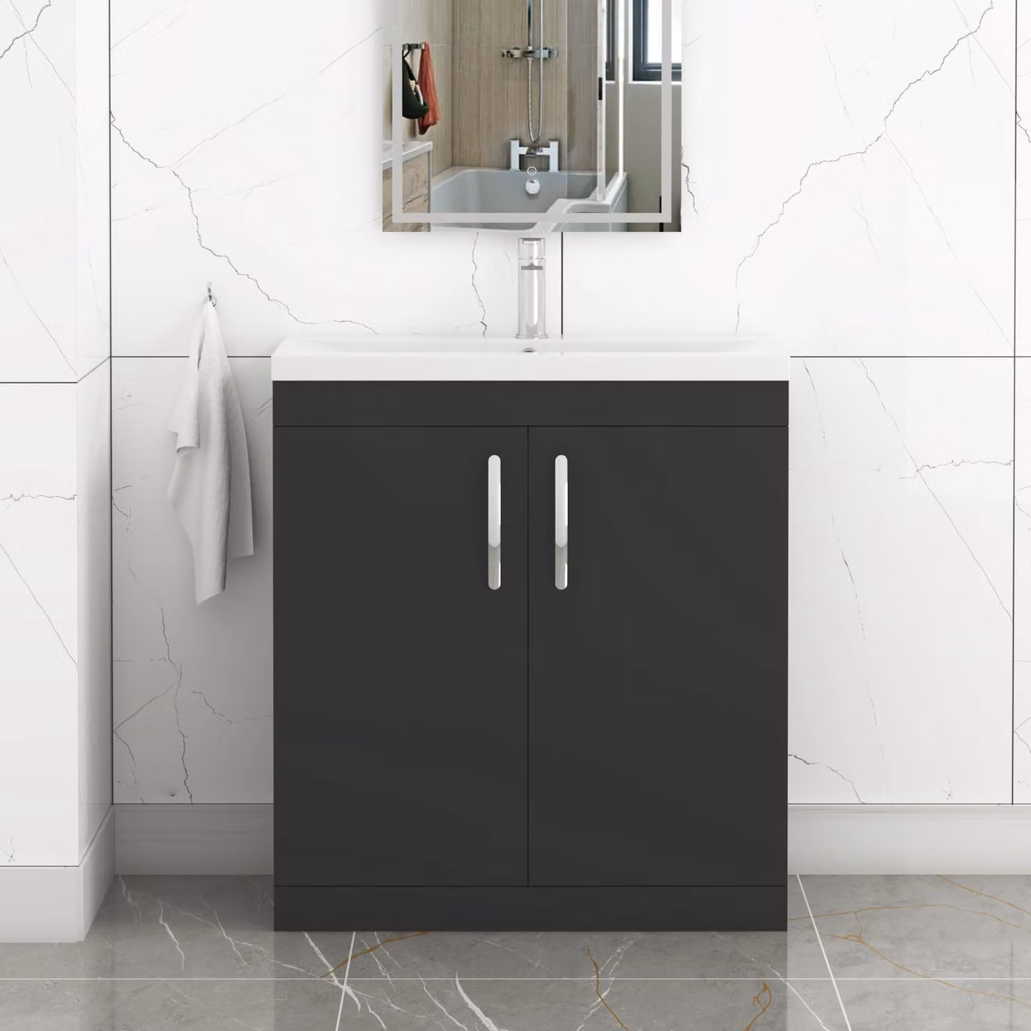 Royal Bathrooms Turin 800mm Matt Black Floor Standing 2 Door Vanity Unit with Mid-Edge Basin