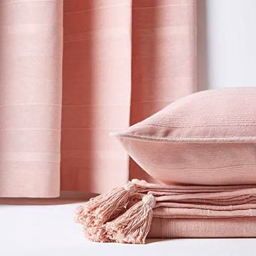 HOMESCAPES Rajput Ribbed Cotton Throw Bedspread, Pink, W/D/H: 150 x 200 cm – 3