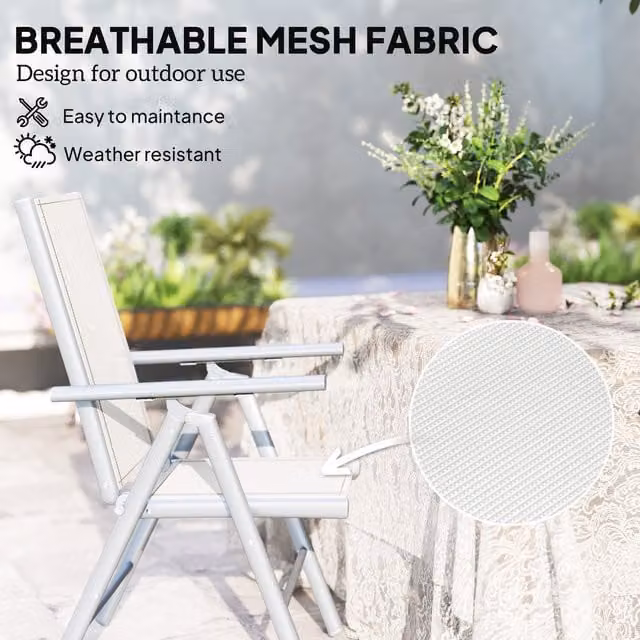 Outsunny Set of 2 Folding Chairs with Aluminium Frame, Light Grey