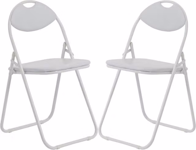 Novecrafto Modern White Metal Folding Chairs with Synthetic Leather Upholstery, Set of 2