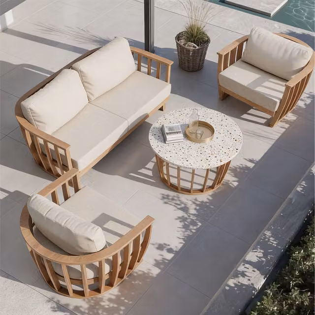 Royalcraft LUCCA 5-Seater Teak Effect Aluminium Lounging Set with Coffee Table in Beige