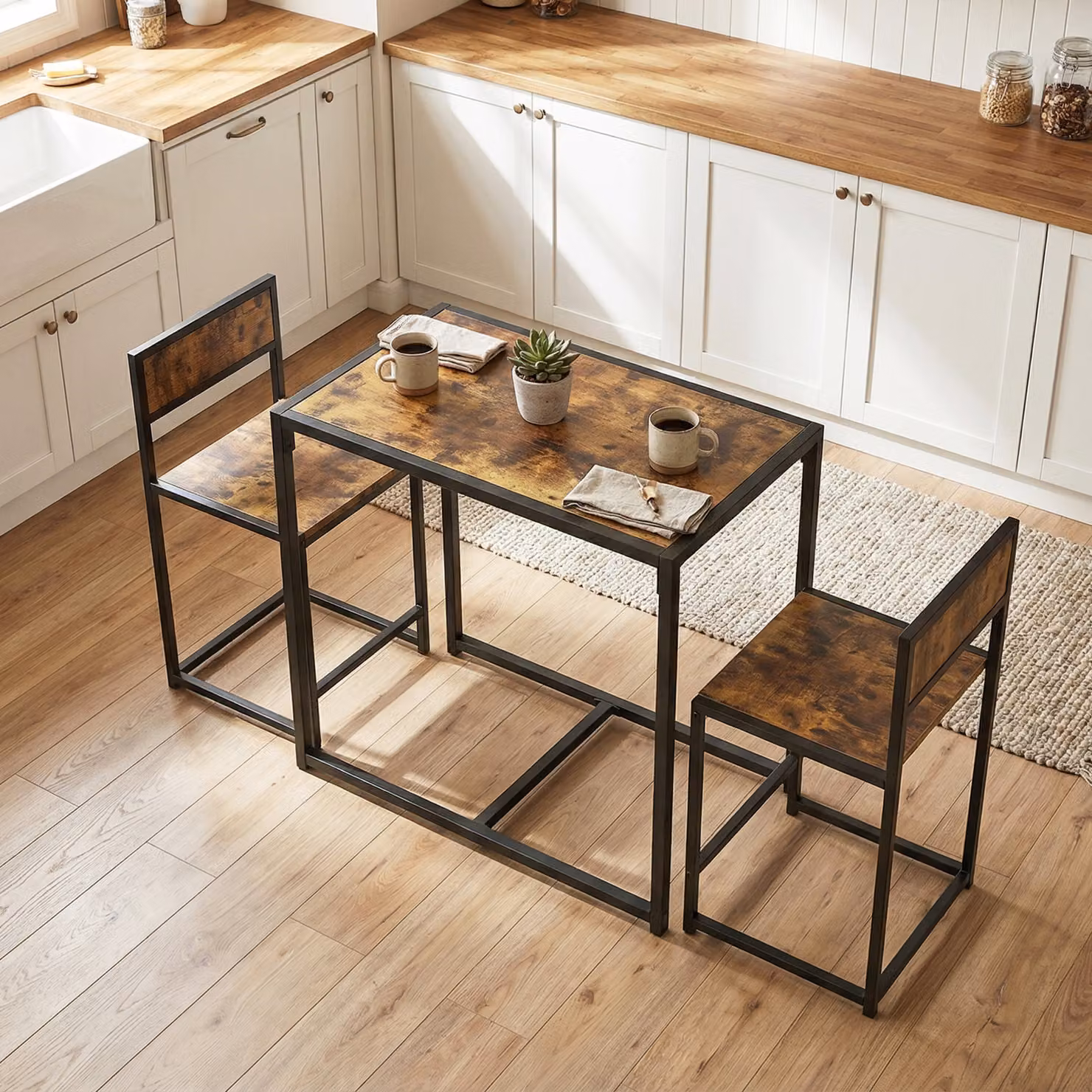 HOMCOM 3 Piece Industrial Kitchen Table and Stool Set in Brown and Black – 7