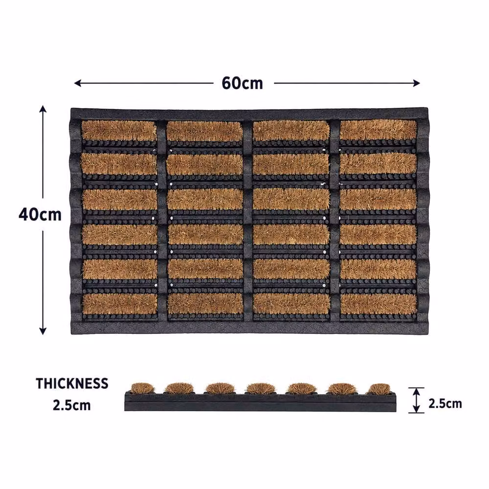 Nicoman Brown Rubber and Coir Scraper Doormat, W/D/H: 60 x 40 x 2.5 cm – 2