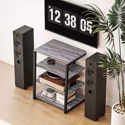 HOMCOM 4-Tier HiFi Media Storage Shelf and Record Player Stand in Matt Grey, W/D/H: 60.5 x 60 x 79 cm – 8
