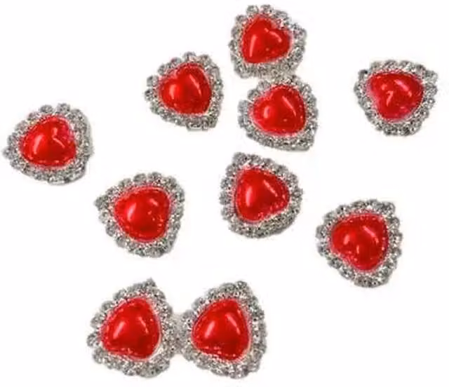 Syntego Pack of 10 Red Luxury Pearl and Diamante Heart Embellishments with Grade A Rhinestones