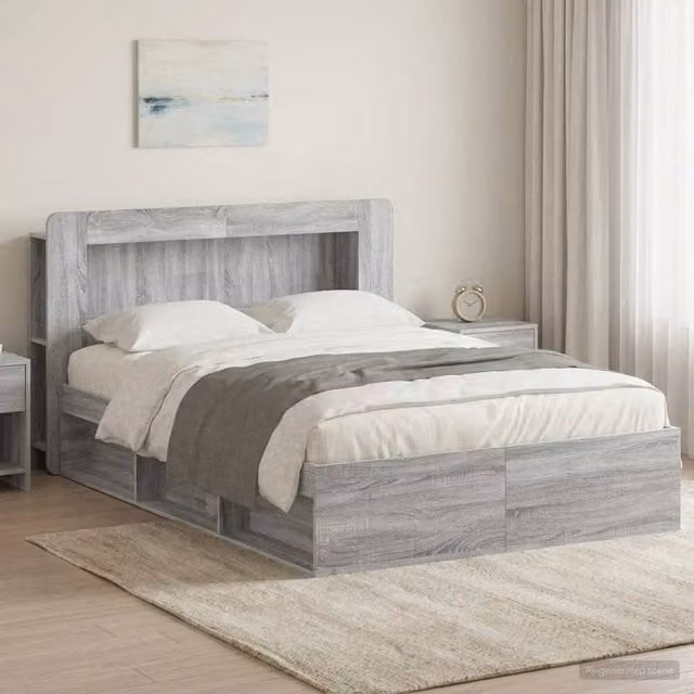 Berkfield Home Modern Bed Frame with Storage Drawers in Grey Sonoma, W/D/H: 140 x 190 x 35 cm