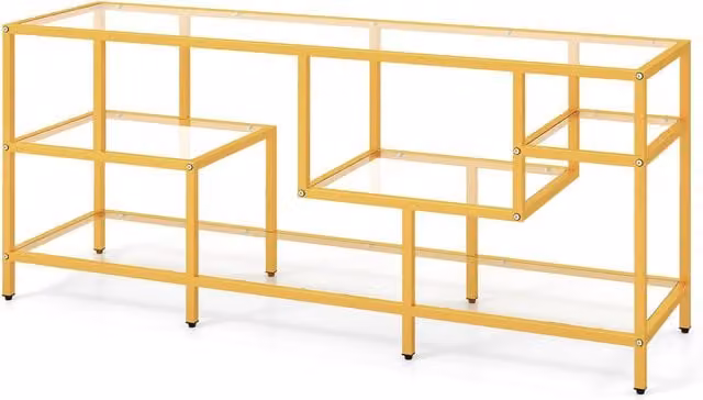 COSTWAY Modern Gold Metal and Glass TV Console Table, Width: 147 cm