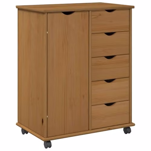 vidaXL Rolling Cabinet in Honey Brown Solid Pine Wood W/D/H: 63.5 x 39 x 79 cm – 1