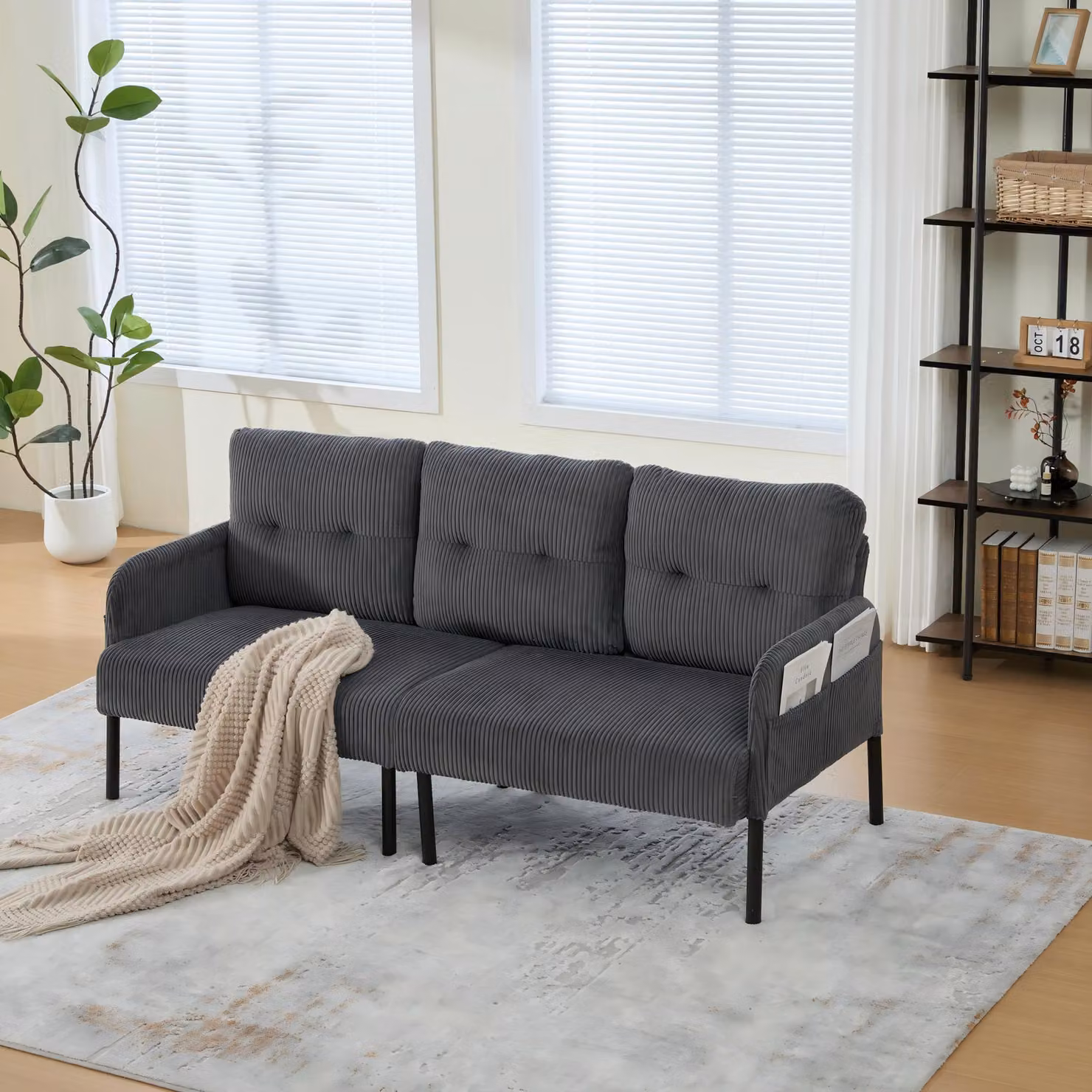 Aosom UK Oversized Two-Seater Upholstered Sofa with USB Charging and Side Storage Pockets, Charcoal Grey, W/D/H: 171 x 72 x 80 cm – 3