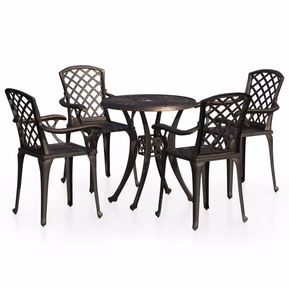 Berkfield Home 5 Piece Cast Aluminium Bistro Set in Brown – 2