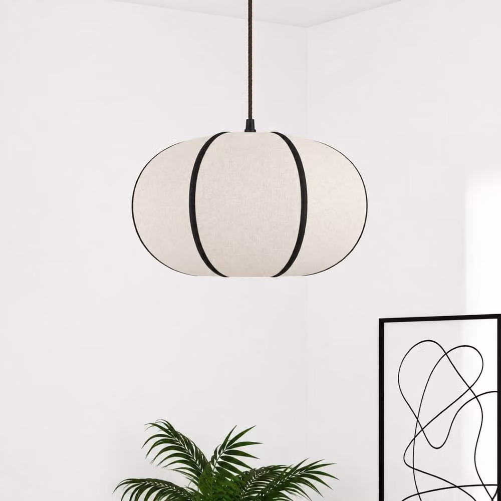 CGC Lighting Libby Oatmeal Stretch Linen Fabric Round Lampshade in Beige with Black Stitching – 2