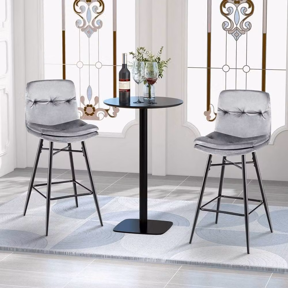 EONLION Set of 2 Modern Grey Velvet Bar Stools with Metal Legs, Height: 100 cm – 2