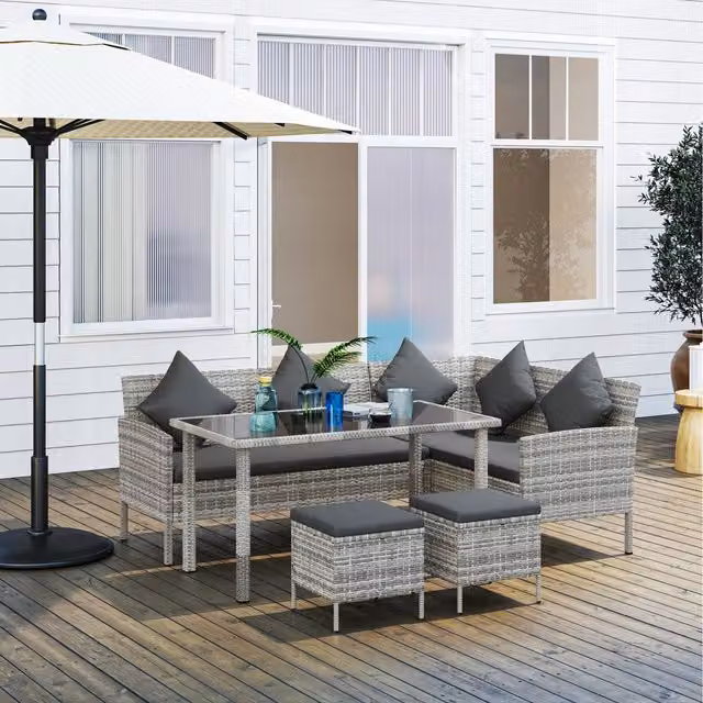 Outsunny 5-Piece Modern Rattan Garden Dining Set in Mixed Grey