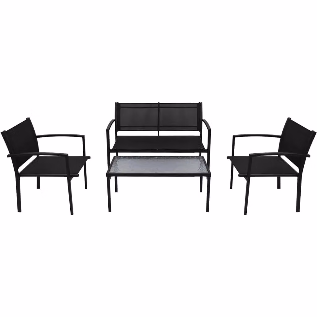 Berkfield Home 4 Piece Modern Garden Lounge Set with Black Textilene Fabric and Powder Coated Steel Frame – 2