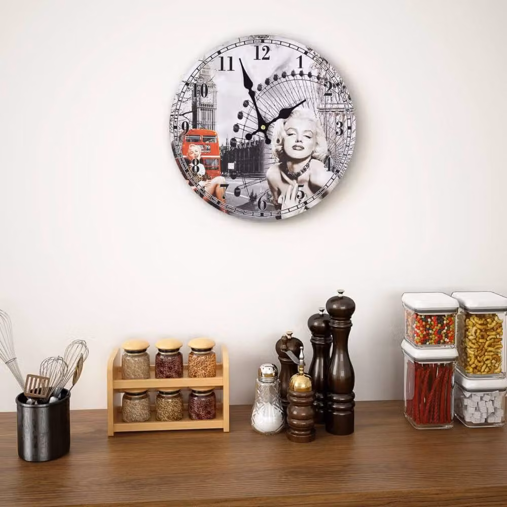 Berkfield Home Vintage Round Wood Wall Clock with Quartz Movement in Multicolour, Diameter: 30 cm – 2