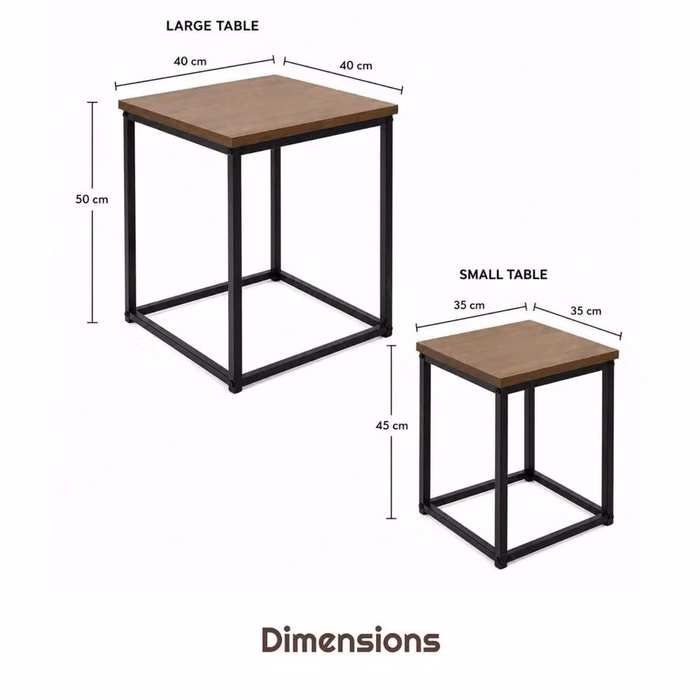 FORGEVIO Square Nest of 2 Industrial Tables with Brown MDF Wood Tops and Metal Frame – 2