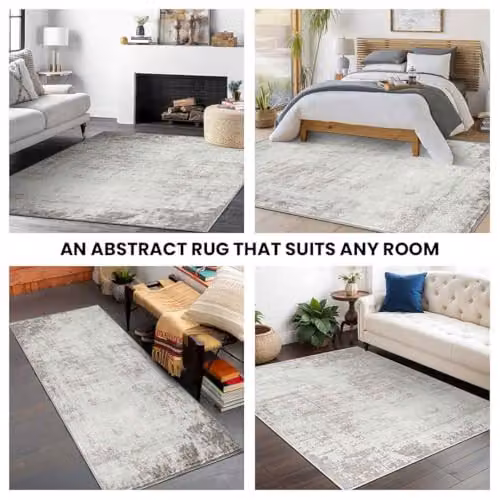 Livabliss Roma Abstract Modern Marble Rug in Grey, Blue and Brown, W: 90 cm, D: 60 cm, H: 0.8 cm – 7