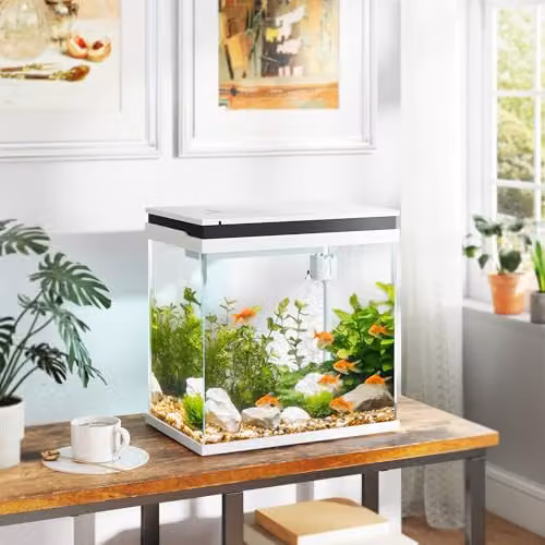 PawHut 26L Small Fish Tank with Filter System, LED Lights and Water Pump, White – 2