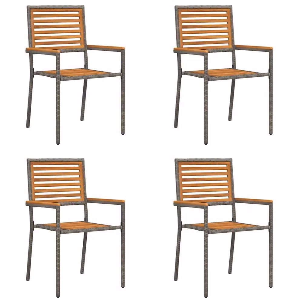 Berkfield Home Set of 4 Outdoor Chairs in Grey and Brown PE Rattan with Solid Acacia Wood – 2