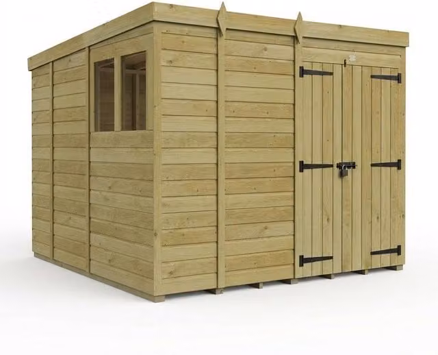 Buttercup Farm Brown Timber Pent Garden Shed with Double Doors and Windows, W/D/H: 274 x 274 x 210 cm