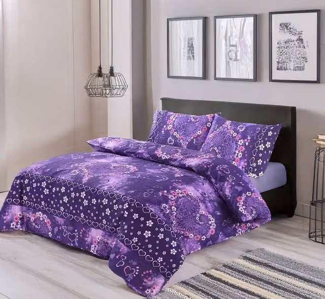 Snug City Love Heart Design Polycotton Duvet Cover and Pillowcase Set, Purple, Super King, 200 x 200 cm – 1