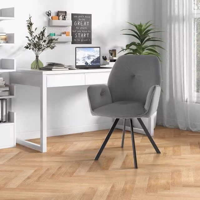Costway Set of 2 Grey Fabric Swivel Accent Chairs with Armrests