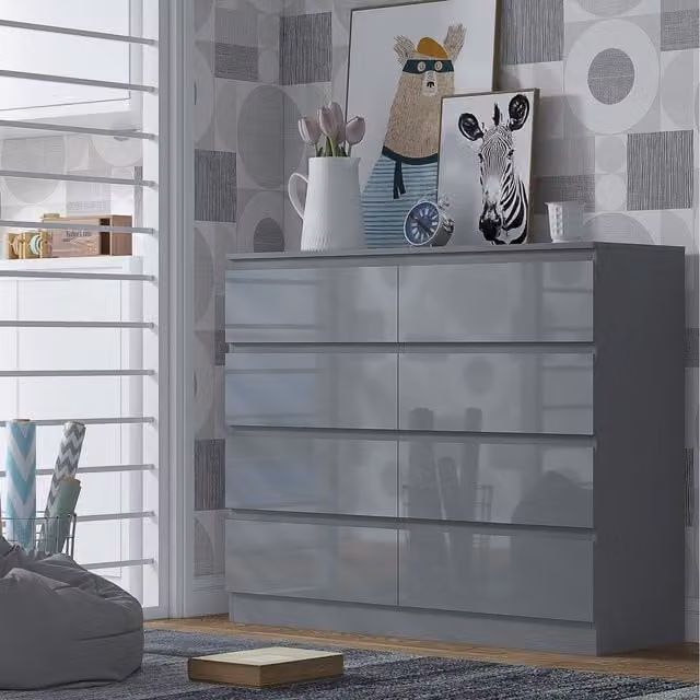 FWStyle Glossy Grey Chest Of Drawers