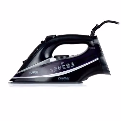 Tower Steam Iron with Ceramic Non-Stick Soleplate and Anti-Calc System, Purple