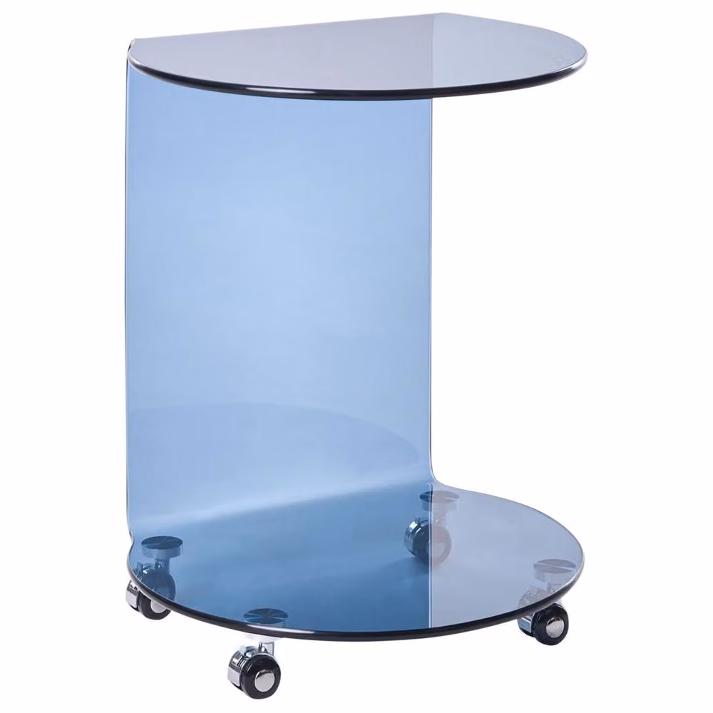 Wyld and Coco Astra Round Blue Tempered Glass Side Table with Castors – 2