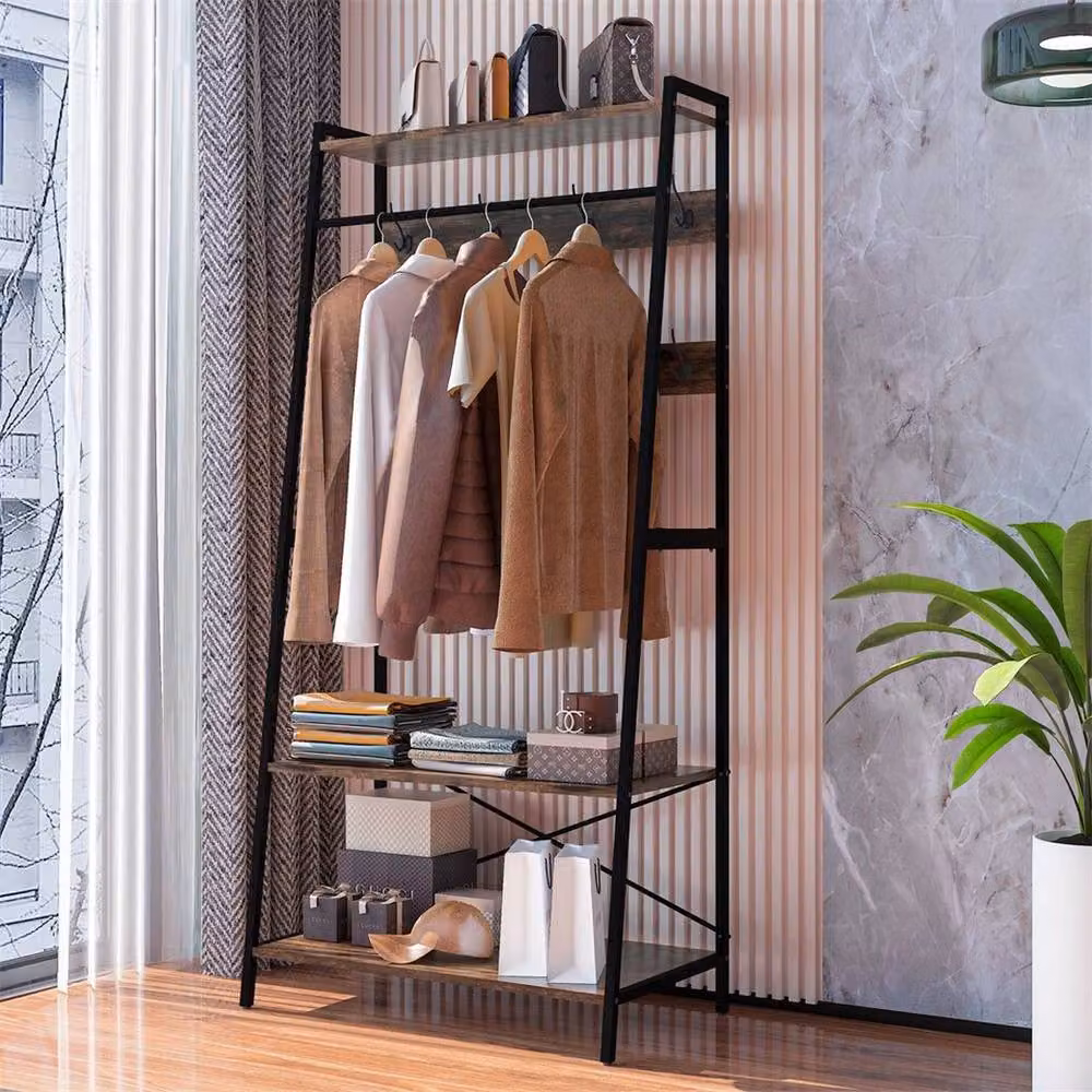FLAVORA Industrial Open Clothes Wardrobe Storage Rack in Matt Black – 6