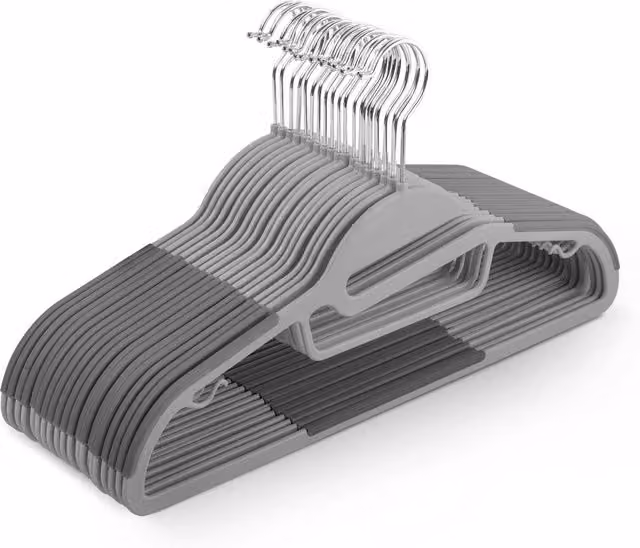 Keplin Non-Slip Space-Saving Plastic Hangers with 360 Degree Swivel Hook in Grey